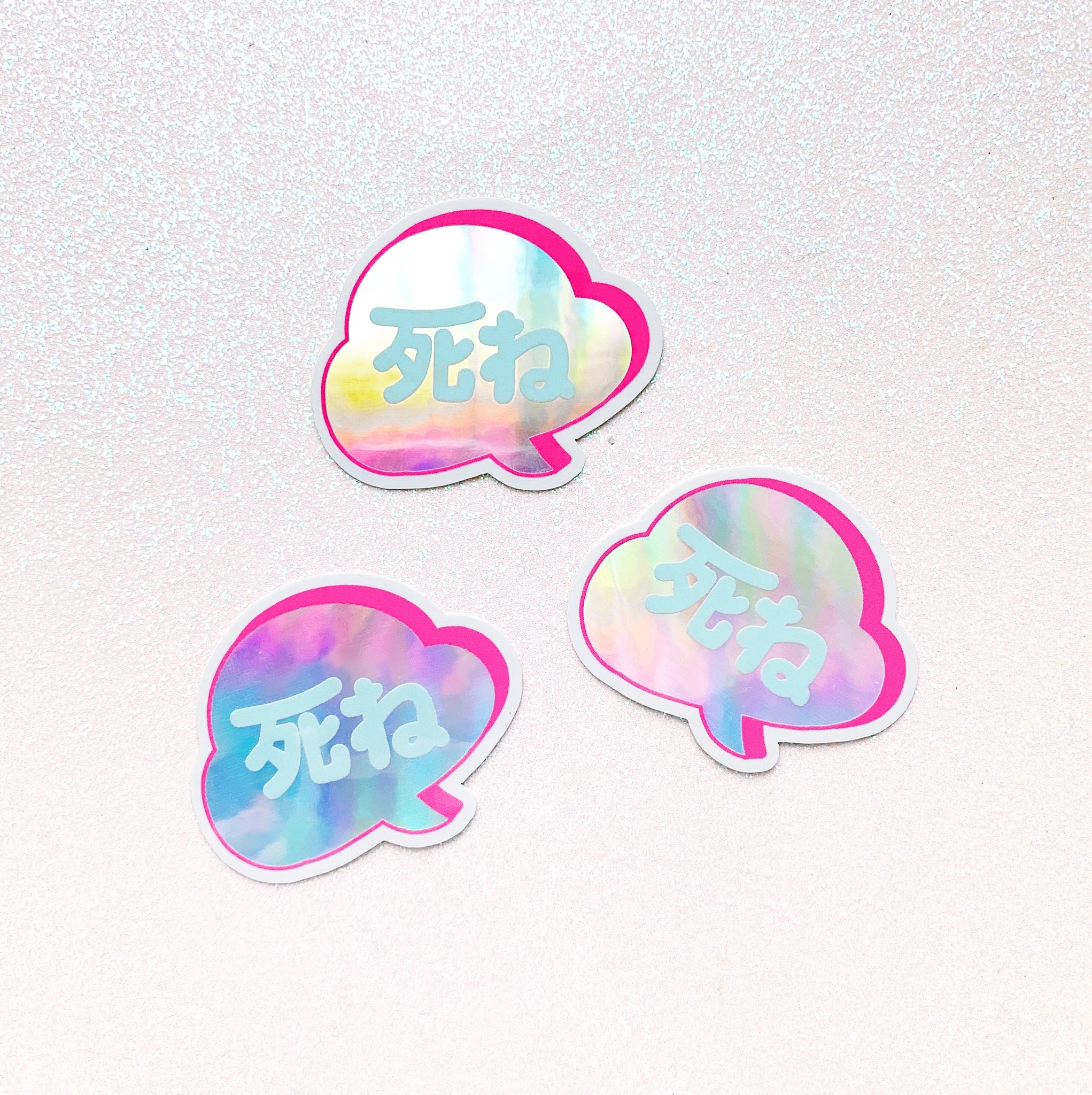 "die!" holographic stickers